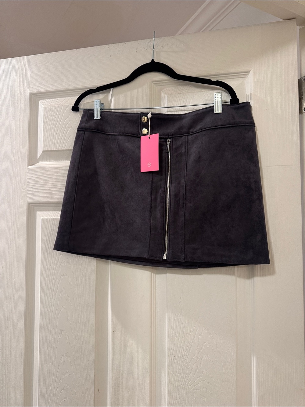Amanda Uprichard Black Faux Suede Mini Skirt with Front Zip Detail